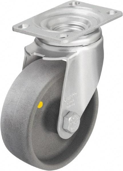 Blickle - 4" Diam x 1-7/16" Wide x 5-1/8" OAH Top Plate Mount Swivel Caster - Impact-Resistant Nylon, 400 Lb Capacity, Ball Bearing, 3-5/8 x 2-1/2" Plate - Eagle Tool & Supply