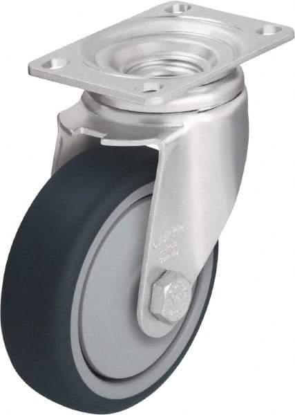 Blickle - 5" Diam x 1-1/4" Wide x 6-1/8" OAH Top Plate Mount Swivel Caster - Thermoplastic Polyurethane, 400 Lb Capacity, Ball Bearing, 3-5/8 x 2-1/2" Plate - Eagle Tool & Supply