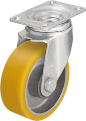 Blickle - 5" Diam x 1-9/16" Wide x 6-1/8" OAH Top Plate Mount Swivel Caster - Polyurethane-Elastomer Blickle Softhane, 400 Lb Capacity, Ball Bearing, 3-5/8 x 2-1/2" Plate - Eagle Tool & Supply