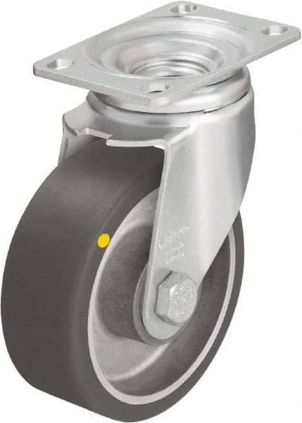 Blickle - 4" Diam x 1-9/16" Wide x 5-1/8" OAH Top Plate Mount Swivel Caster - Polyurethane-Elastomer Blickle Softhane, 400 Lb Capacity, Ball Bearing, 3-5/8 x 2-1/2" Plate - Eagle Tool & Supply