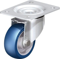 Blickle - 4" Diam x 1-37/64" Wide x 5-7/64" OAH Top Plate Mount Swivel Caster - Polyurethane-Elastomer Blickle Besthane, 660 Lb Capacity, Ball Bearing, 5-1/2 x 4-3/8" Plate - Eagle Tool & Supply