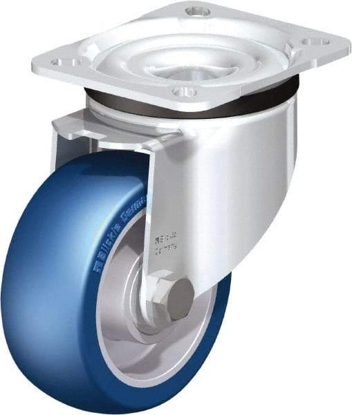 Blickle - 4" Diam x 1-37/64" Wide x 5-7/64" OAH Top Plate Mount Swivel Caster - Polyurethane-Elastomer Blickle Besthane, 660 Lb Capacity, Ball Bearing, 3-15/16 x 3-3/8" Plate - Eagle Tool & Supply