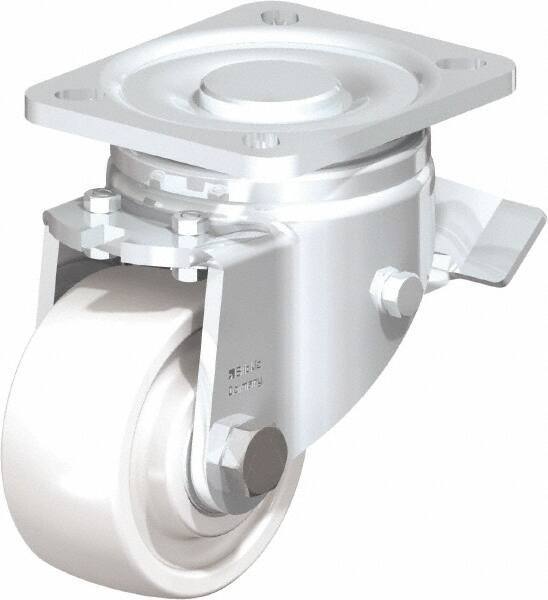 Blickle - 3" Diam x 1-29/64" Wide x 4-23/32" OAH Top Plate Mount Swivel Caster with Brake - Impact-Resistant Nylon, 770 Lb Capacity, Ball Bearing, 3-15/16 x 3-3/8" Plate - Eagle Tool & Supply