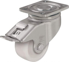 Blickle - 4" Diam x 1-29/64" Wide x 5-33/64" OAH Top Plate Mount Swivel Caster with Brake - Impact-Resistant Nylon, 1,100 Lb Capacity, Ball Bearing, 5-1/2 x 4-3/8" Plate - Eagle Tool & Supply