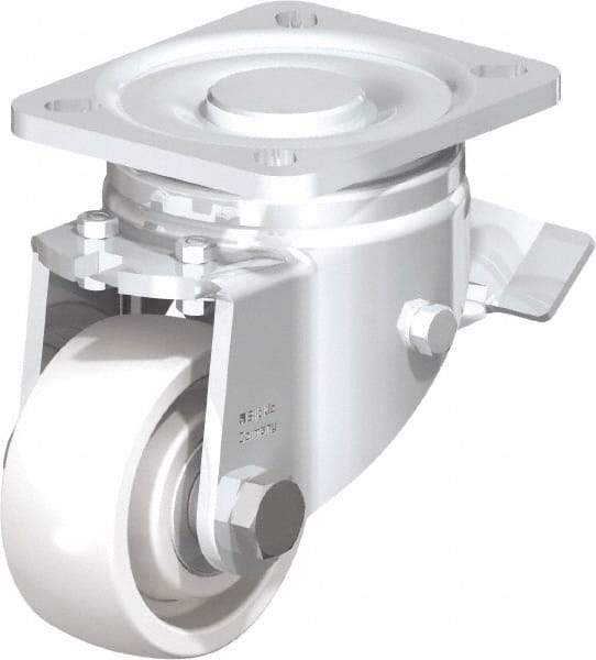 Blickle - 3" Diam x 1-1/4" Wide x 4-41/64" OAH Top Plate Mount Swivel Caster with Brake - Impact-Resistant Nylon, 660 Lb Capacity, Ball Bearing, 3-15/16 x 3-3/8" Plate - Eagle Tool & Supply