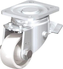 Blickle - 3" Diam x 1-1/4" Wide x 4-41/64" OAH Top Plate Mount Swivel Caster with Brake - Impact-Resistant Nylon, 660 Lb Capacity, Plain Bore Bearing, 3-15/16 x 3-3/8" Plate - Eagle Tool & Supply