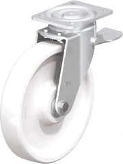 Blickle - 10" Diam x 1-31/32" Wide x 11-39/64" OAH Top Plate Mount Swivel Caster with Brake - Impact-Resistant Nylon, 1,980 Lb Capacity, Ball Bearing, 5-1/2 x 4-3/8" Plate - Eagle Tool & Supply