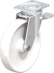 Blickle - 10" Diam x 1-31/32" Wide x 11-39/64" OAH Top Plate Mount Swivel Caster with Brake - Impact-Resistant Nylon, 1,980 Lb Capacity, Plain Bore Bearing, 5-1/2 x 4-3/8" Plate - Eagle Tool & Supply