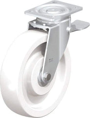 Blickle - 10" Diam x 2-9/16" Wide x 11-39/64" OAH Top Plate Mount Swivel Caster with Brake - Impact-Resistant Nylon, 1,980 Lb Capacity, Ball Bearing, 5-1/2 x 4-3/8" Plate - Eagle Tool & Supply