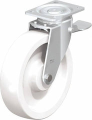 Blickle - 10" Diam x 2-9/16" Wide x 11-39/64" OAH Top Plate Mount Swivel Caster with Brake - Impact-Resistant Nylon, 1,980 Lb Capacity, Plain Bore Bearing, 5-1/2 x 4-3/8" Plate - Eagle Tool & Supply