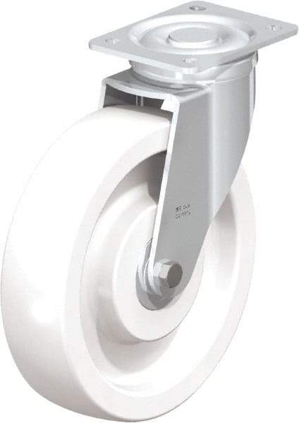 Blickle - 10" Diam x 2-9/16" Wide x 11-39/64" OAH Top Plate Mount Swivel Caster - Impact-Resistant Nylon, 1,980 Lb Capacity, Ball Bearing, 5-1/2 x 4-3/8" Plate - Eagle Tool & Supply