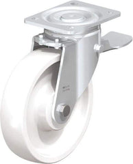 Blickle - 8" Diam x 1-31/32" Wide x 9-41/64" OAH Top Plate Mount Swivel Caster with Brake - Impact-Resistant Nylon, 1,980 Lb Capacity, Ball Bearing, 5-1/2 x 4-3/8" Plate - Eagle Tool & Supply