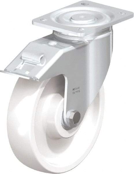 Blickle - 8" Diam x 1-31/32" Wide x 9-41/64" OAH Top Plate Mount Swivel Caster with Brake - Impact-Resistant Nylon, 1,980 Lb Capacity, Ball Bearing, 5-1/2 x 4-3/8" Plate - Eagle Tool & Supply