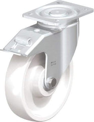 Blickle - 8" Diam x 1-31/32" Wide x 9-41/64" OAH Top Plate Mount Swivel Caster with Brake - Impact-Resistant Nylon, 1,980 Lb Capacity, Ball Bearing, 5-1/2 x 4-3/8" Plate - Eagle Tool & Supply