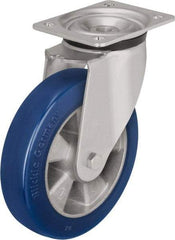 Blickle - 5" Diam x 2-1/8" Wide x 6-11/16" OAH Top Plate Mount Swivel Caster - Polyurethane-Elastomer Blickle Besthane, 990 Lb Capacity, Ball Bearing, 5-1/2 x 4-3/8" Plate - Eagle Tool & Supply
