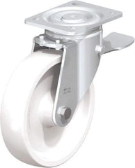Blickle - 8" Diam x 1-31/32" Wide x 9-41/64" OAH Top Plate Mount Swivel Caster with Brake - Impact-Resistant Nylon, 1,980 Lb Capacity, Plain Bore Bearing, 5-1/2 x 4-3/8" Plate - Eagle Tool & Supply