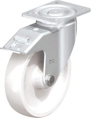 Blickle - 8" Diam x 1-31/32" Wide x 9-41/64" OAH Top Plate Mount Swivel Caster with Brake - Impact-Resistant Nylon, 1,980 Lb Capacity, Plain Bore Bearing, 5-1/2 x 4-3/8" Plate - Eagle Tool & Supply