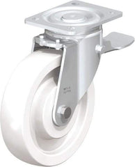 Blickle - 8" Diam x 1-31/32" Wide x 9-41/64" OAH Top Plate Mount Swivel Caster with Brake - Impact-Resistant Nylon, 1,980 Lb Capacity, Ball Bearing, 5-1/2 x 4-3/8" Plate - Eagle Tool & Supply