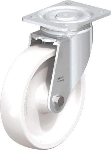 Blickle - 8" Diam x 1-31/32" Wide x 9-41/64" OAH Top Plate Mount Swivel Caster - Impact-Resistant Nylon, 1,980 Lb Capacity, Plain Bore Bearing, 5-1/2 x 4-3/8" Plate - Eagle Tool & Supply