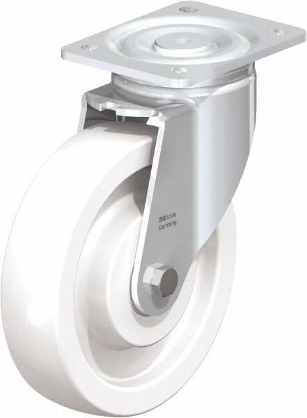 Blickle - 8" Diam x 1-31/32" Wide x 9-41/64" OAH Top Plate Mount Swivel Caster - Impact-Resistant Nylon, 1,980 Lb Capacity, Ball Bearing, 5-1/2 x 4-3/8" Plate - Eagle Tool & Supply