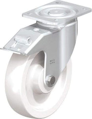 Blickle - 8" Diam x 1-31/32" Wide x 9-41/64" OAH Top Plate Mount Swivel Caster with Brake - Impact-Resistant Nylon, 1,980 Lb Capacity, Plain Bore Bearing, 5-1/2 x 4-3/8" Plate - Eagle Tool & Supply