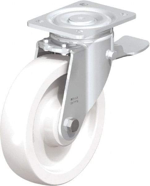 Blickle - 8" Diam x 1-31/32" Wide x 9-41/64" OAH Top Plate Mount Swivel Caster with Brake - Impact-Resistant Nylon, 1,980 Lb Capacity, Plain Bore Bearing, 5-1/2 x 4-3/8" Plate - Eagle Tool & Supply