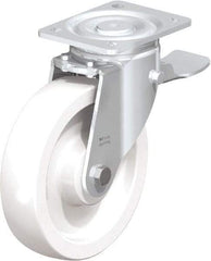 Blickle - 8" Diam x 1-31/32" Wide x 9-41/64" OAH Top Plate Mount Swivel Caster with Brake - Impact-Resistant Nylon, 1,980 Lb Capacity, Plain Bore Bearing, 5-1/2 x 4-3/8" Plate - Eagle Tool & Supply