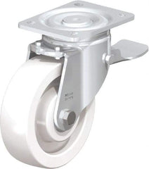 Blickle - 6-1/2" Diam x 1-31/32" Wide x 7-3/4" OAH Top Plate Mount Swivel Caster with Brake - Impact-Resistant Nylon, 1,870 Lb Capacity, Ball Bearing, 5-1/2 x 4-3/8" Plate - Eagle Tool & Supply