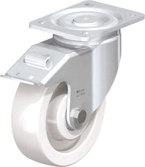 Blickle - 6-1/2" Diam x 1-31/32" Wide x 7-3/4" OAH Top Plate Mount Swivel Caster with Brake - Impact-Resistant Nylon, 1,870 Lb Capacity, Ball Bearing, 5-1/2 x 4-3/8" Plate - Eagle Tool & Supply