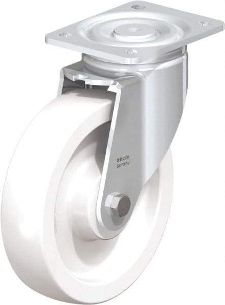 Blickle - 8" Diam x 1-31/32" Wide x 9-41/64" OAH Top Plate Mount Swivel Caster - Impact-Resistant Nylon, 1,980 Lb Capacity, Plain Bore Bearing, 5-1/2 x 4-3/8" Plate - Eagle Tool & Supply