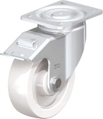Blickle - 6-1/2" Diam x 1-31/32" Wide x 7-3/4" OAH Top Plate Mount Swivel Caster with Brake - Impact-Resistant Nylon, 1,870 Lb Capacity, Plain Bore Bearing, 5-1/2 x 4-3/8" Plate - Eagle Tool & Supply