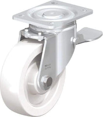 Blickle - 6-1/2" Diam x 1-31/32" Wide x 7-3/4" OAH Top Plate Mount Swivel Caster with Brake - Impact-Resistant Nylon, 1,870 Lb Capacity, Plain Bore Bearing, 5-1/2 x 4-3/8" Plate - Eagle Tool & Supply