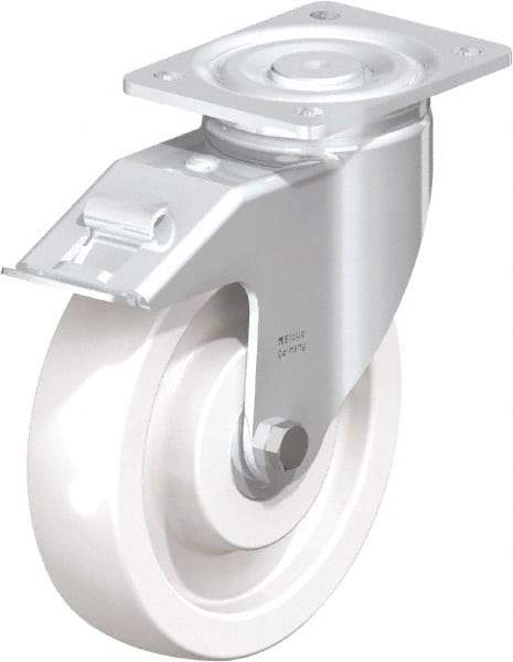 Blickle - 6-1/2" Diam x 1-31/32" Wide x 7-3/4" OAH Top Plate Mount Swivel Caster - Impact-Resistant Nylon, 1,870 Lb Capacity, Plain Bore Bearing, 5-1/2 x 4-3/8" Plate - Eagle Tool & Supply