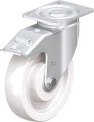 Blickle - 6-1/2" Diam x 1-31/32" Wide x 7-3/4" OAH Top Plate Mount Swivel Caster - Impact-Resistant Nylon, 1,870 Lb Capacity, Plain Bore Bearing, 5-1/2 x 4-3/8" Plate - Eagle Tool & Supply