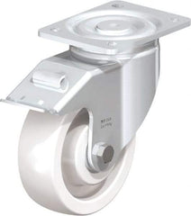 Blickle - 6" Diam x 1-31/32" Wide x 7-3/4" OAH Top Plate Mount Swivel Caster with Brake - Impact-Resistant Nylon, 1,760 Lb Capacity, Ball Bearing, 5-1/2 x 4-3/8" Plate - Eagle Tool & Supply