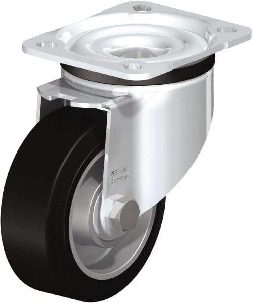 Blickle - 4" Diam x 1-37/64" Wide x 5-7/64" OAH Top Plate Mount Swivel Caster - Solid Rubber, 440 Lb Capacity, Ball Bearing, 3-15/16 x 3-3/8" Plate - Eagle Tool & Supply