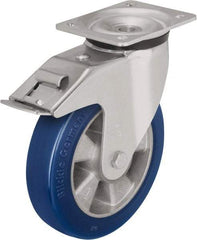 Blickle - 5" Diam x 2-1/8" Wide x 6-11/16" OAH Top Plate Mount Swivel Caster with Brake - Polyurethane-Elastomer Blickle Besthane, 990 Lb Capacity, Ball Bearing, 5-1/2 x 4-3/8" Plate - Eagle Tool & Supply