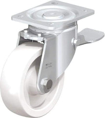 Blickle - 6" Diam x 1-31/32" Wide x 7-3/4" OAH Top Plate Mount Swivel Caster with Brake - Impact-Resistant Nylon, 1,760 Lb Capacity, Plain Bore Bearing, 5-1/2 x 4-3/8" Plate - Eagle Tool & Supply