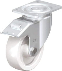 Blickle - 6" Diam x 1-31/32" Wide x 7-3/4" OAH Top Plate Mount Swivel Caster with Brake - Impact-Resistant Nylon, 1,760 Lb Capacity, Plain Bore Bearing, 5-1/2 x 4-3/8" Plate - Eagle Tool & Supply