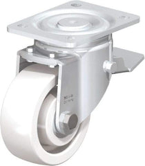 Blickle - 5" Diam x 1-31/32" Wide x 6-11/16" OAH Top Plate Mount Swivel Caster with Brake - Impact-Resistant Nylon, 1,650 Lb Capacity, Ball Bearing, 5-1/2 x 4-3/8" Plate - Eagle Tool & Supply