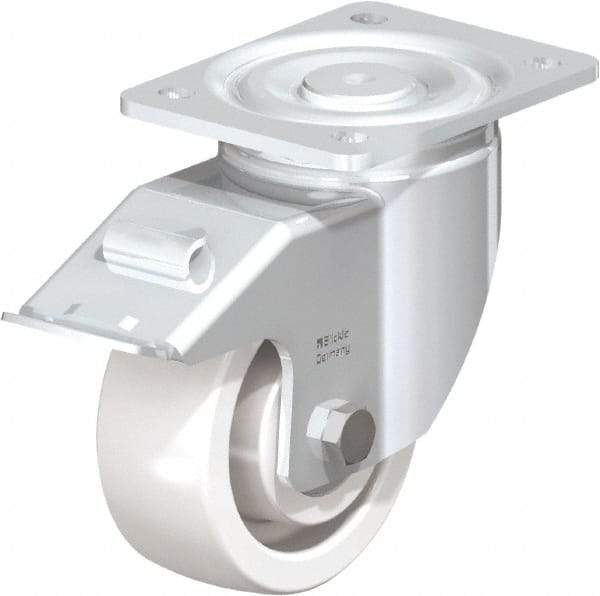 Blickle - 5" Diam x 1-31/32" Wide x 6-11/16" OAH Top Plate Mount Swivel Caster with Brake - Impact-Resistant Nylon, 1,650 Lb Capacity, Ball Bearing, 5-1/2 x 4-3/8" Plate - Eagle Tool & Supply