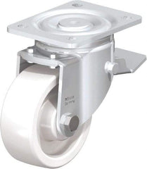 Blickle - 5" Diam x 1-31/32" Wide x 6-11/16" OAH Top Plate Mount Swivel Caster with Brake - Impact-Resistant Nylon, 1,650 Lb Capacity, Plain Bore Bearing, 5-1/2 x 4-3/8" Plate - Eagle Tool & Supply