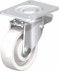 Blickle - 5" Diam x 1-29/64" Wide x 6-1/2" OAH Top Plate Mount Swivel Caster with Brake - Impact-Resistant Nylon, 1,540 Lb Capacity, Ball Bearing, 5-1/2 x 4-3/8" Plate - Eagle Tool & Supply