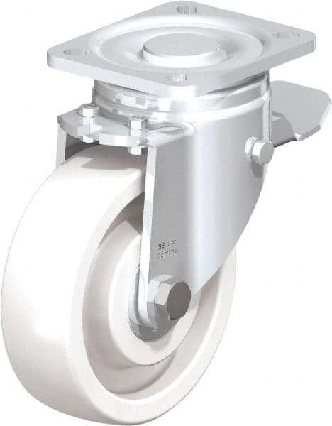 Blickle - 5" Diam x 1-29/64" Wide x 6-1/2" OAH Top Plate Mount Swivel Caster with Brake - Impact-Resistant Nylon, 1,540 Lb Capacity, Ball Bearing, 3-15/16 x 3-3/8" Plate - Eagle Tool & Supply