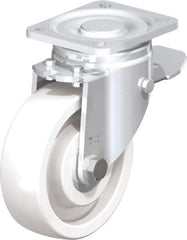 Blickle - 5" Diam x 1-29/64" Wide x 6-1/2" OAH Top Plate Mount Swivel Caster with Brake - Impact-Resistant Nylon, 1,540 Lb Capacity, Ball Bearing, 3-15/16 x 3-3/8" Plate - Eagle Tool & Supply