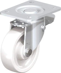 Blickle - 5" Diam x 1-29/64" Wide x 6-1/2" OAH Top Plate Mount Swivel Caster with Brake - Impact-Resistant Nylon, 1,540 Lb Capacity, Plain Bore Bearing, 5-1/2 x 4-3/8" Plate - Eagle Tool & Supply