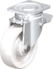 Blickle - 5" Diam x 1-29/64" Wide x 6-1/2" OAH Top Plate Mount Swivel Caster with Brake - Impact-Resistant Nylon, 1,540 Lb Capacity, Plain Bore Bearing, 3-15/16 x 3-3/8" Plate - Eagle Tool & Supply