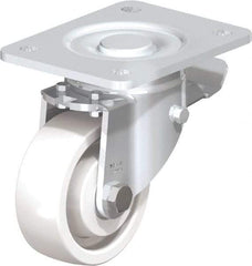 Blickle - 4" Diam x 1-29/64" Wide x 6-1/2" OAH Top Plate Mount Swivel Caster with Brake - Impact-Resistant Nylon, 1,100 Lb Capacity, Ball Bearing, 5-1/2 x 4-3/8" Plate - Eagle Tool & Supply