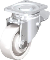 Blickle - 4" Diam x 1-29/64" Wide x 5-33/64" OAH Top Plate Mount Swivel Caster with Brake - Impact-Resistant Nylon, 1,100 Lb Capacity, Ball Bearing, 3-15/16 x 3-3/8" Plate - Eagle Tool & Supply