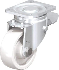 Blickle - 4" Diam x 1-29/64" Wide x 5-33/64" OAH Top Plate Mount Swivel Caster with Brake - Impact-Resistant Nylon, 1,100 Lb Capacity, Plain Bore Bearing, 3-15/16 x 3-3/8" Plate - Eagle Tool & Supply